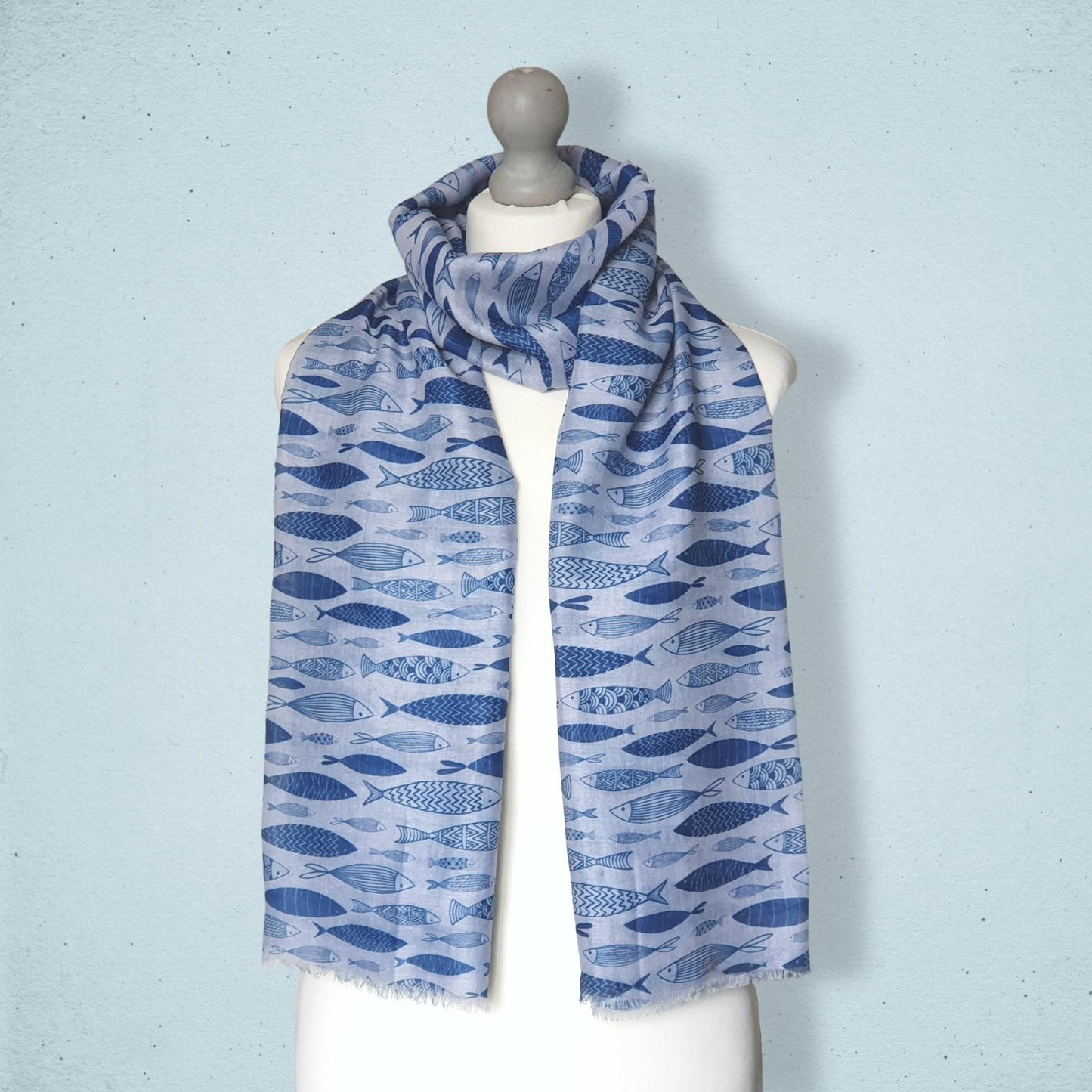 Fishes Scarf - Blue & Grey