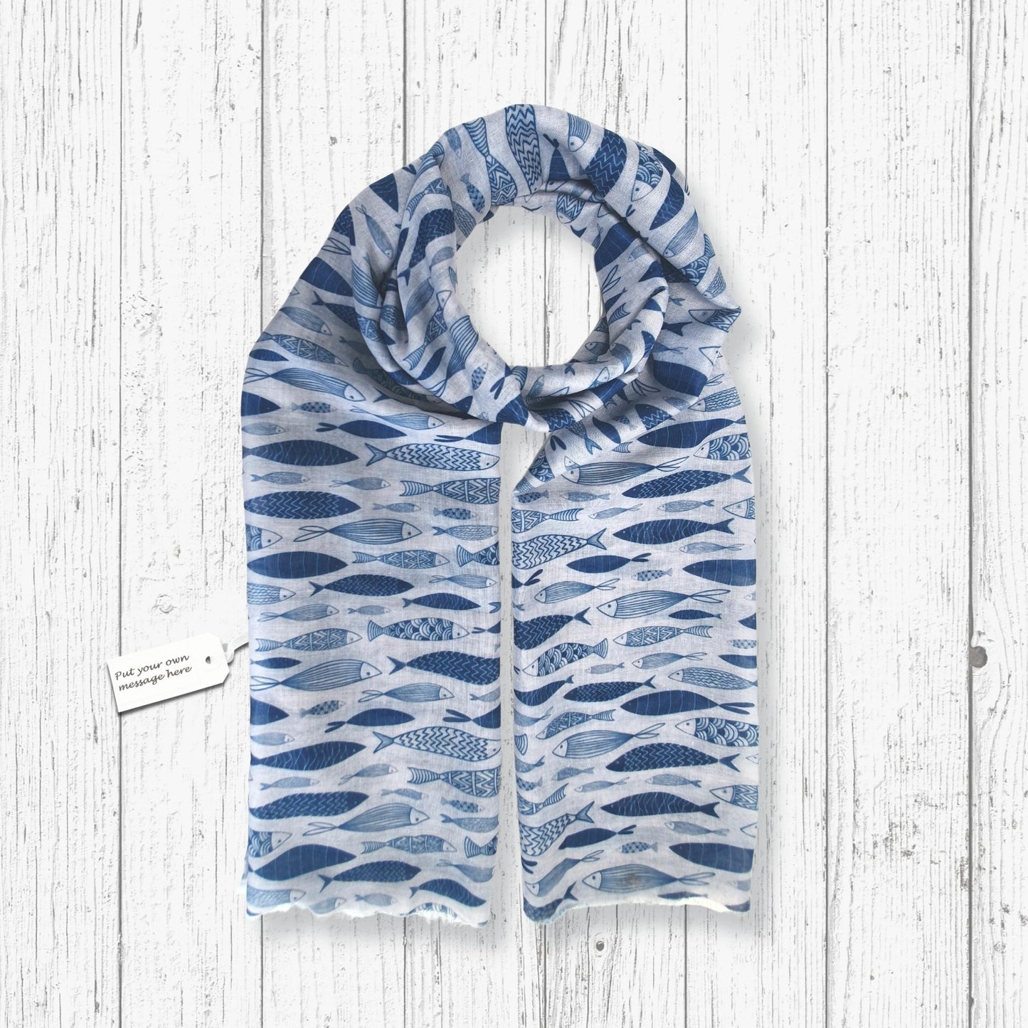 Fishes Scarf - Blue & Grey